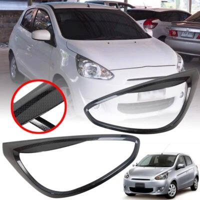 Cubierta de luz de cabeza lámpara negro carbono ajuste Mitsubishi Mirage Space Star 2012-2015 Foto 1 de 4
