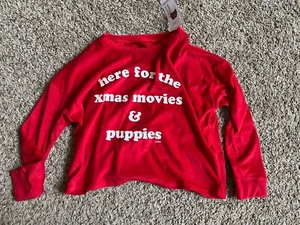 NWT Justice Girl’s Here For Xmas Movies & Puppies Pajama Top Red Velour Size 7 - Picture 1 of 4