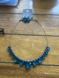 Statement-Halskette & Ohrringe Madison blau Glas NEU - Bild 1 von 3