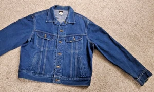 60s 70s Trucker Jean Jacket Lee Vintage Mens Size 46 Dark Wash Denim Made USA WB - Picture 1 of 8