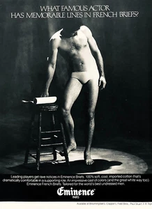 BRIEFS FRANCESES EMINENCE — PARÍS — ANUNCIO DE ROPA INTERIOR PARA HOMBRE 1981 — ANUNCIO IMPRESO ORIGINAL - Imagen 1 de 1