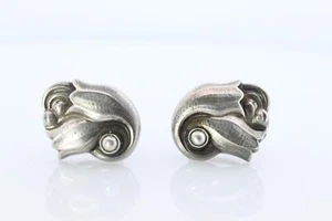 Georg Jensen Earrings Tulips 100A Sterling Silver 925 Clip on Unpierced Earrings - Picture 1 of 5