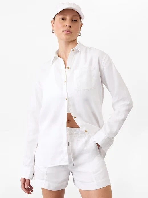 Athleta Retreat Linen Top | Calla Lilly White Large #850931