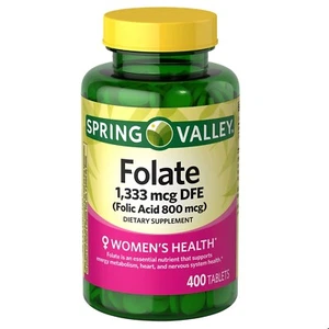 Spring Valley Folate 1,333 mcg DFE (Folic Acid 800 mcg) 400 Tablets - Picture 1 of 4