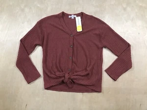 Love Glam Girl Sz M Dark Pink Suzana Button down tie front Waffle Knit Top - Picture 1 of 8