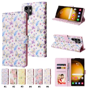 Flowers Pattern Leather Wallet Card Phone Case For Samsung S24 Ultra S23 S22 S8 - Picture 1 of 28