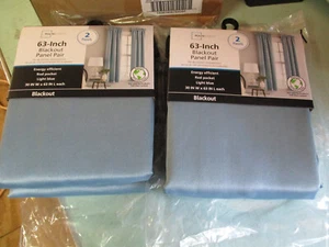 2 PACKS ROD POCKET BLACKOUT LIGHT BLUE CURTAINS 2 PANEL PAIR 30 X 63 INCH S12 - Picture 1 of 3