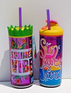 2 botellas de bebida aisladas de doble pared de 16 oz - olas solares de verano arena - Imagen 1 de 1