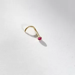 18ct Yellow Gold Natural Ruby Nose Stud Ring Pin Bone 1.5mm body jewellery - Picture 1 of 10