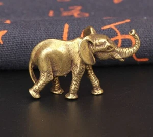 Brass Elephant Animal Statue Small Sculpture Tabletop Figurine Home Decor Gifts - Picture 1 of 9