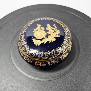 Vintage French Limoges Trinket Box Porcelin Cobalt Blue Provincial Couple - Picture 1 of 6