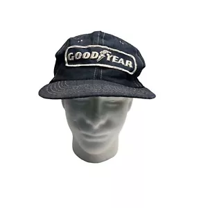Vintage Goodyear Denim Hat Embroidered Patch Trucker Cap 70s 80s USA Swingster - Picture 1 of 14