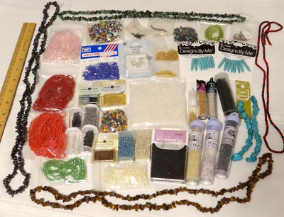 Vintage Seed Bead Glass, Stone Tiger Eye, Hematite For Jewelry Making Lot - Image 1 of 4