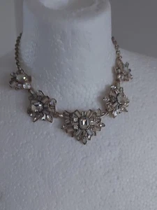 Silvertone Sparkly Bib Necklace Rhinestone Statement - Picture 1 of 7