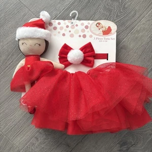 NWT Little me Baby girl 3 piece Tutu set Christmas photo op 0-12 month doll bow - Picture 1 of 8