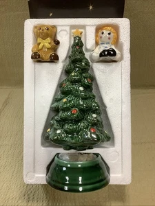 70er Avon FROHE WEIHNACHTSBAUM HOSTESS Set Keramik Salz Pfeffer Vintage - Bild 1 von 7