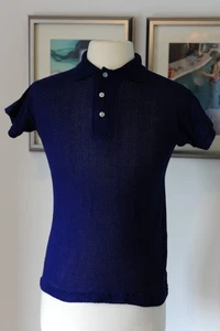 70er Jahre blaues Airtex Poloshirt. 38" Brustumfang. Guter gebrauchter Zustand. Gewaschen. - Bild 1 von 7