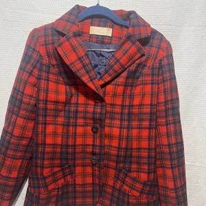Vtg Pendleton Red Plaid Wool 3 Button Blazer Old Money Academia Sz 8 - Picture 1 of 9