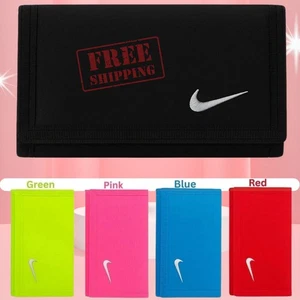 Para Nike ✅ Cartera Unisex Swoosh Dri-FIT Doble Plegable Portatarjetas Monedero Cremallera Negro - Imagen 1 de 6
