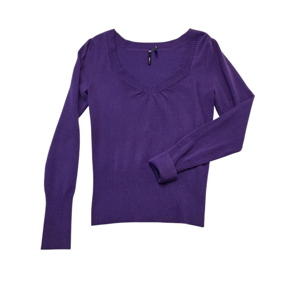 Takeout Purple V Neck Long Sleeve Knit Sweater Top - Image 1 of 4