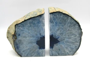 BLUE QUARTZ GEODE POLISHED NATURAL AGATE BOOKENDS PAIR (9 lbs.) 6+ in. tall - Picture 1 of 6