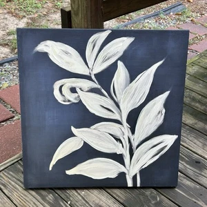 Silhouette Canvas Wall Art Picture Painting Navy Blue with White and Cream - Picture 1 of 4