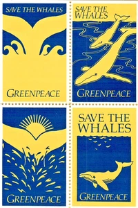 4 UNUSED MNH Vintage Greenpeace Save the Whales 1970 Stamps - Picture 1 of 2