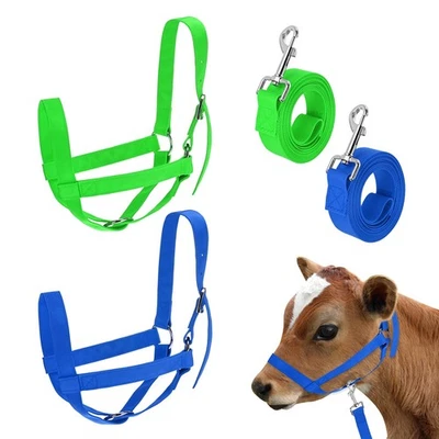 2-Pack Adjustable Cattle Cow Halter, 16.54"-20.47" with Lead Rope [Green, Blue] - image 1 of 4