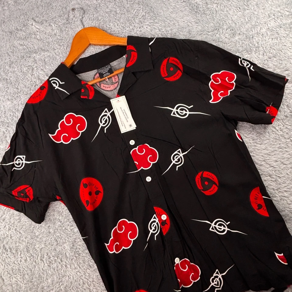 Naruto Shippuden Akatsuki облако Sharingan черный красный новый с Ярлыками Мужская маленькая кнопка рубашка - Изображение 1 из 4