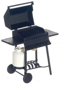 Dollhouse Miniature - BLACK METAL BAR-B-Q GRILL WITH PROPANE TANK - 1/12th Scale - Picture 1 of 1