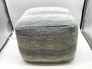 Clay 18 Inch Boho Square Pouf in Patterened Teal Melange Cotton the Living Room - Picture 1 of 7