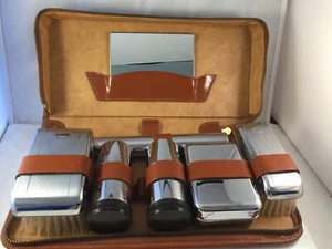 Vintage Art Deco Herren Reiseset, verchromt, Lederetui - Bild 1 von 13