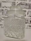 Vtg Anchor Hocking Wexford Clear Glass Canister With Lid - 4.5" Sq X 6.25"T -Euc