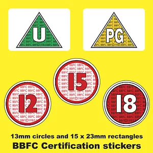 BBFC Classification / Rating Stickers Labels U PG 12 15 18 Ideal For Films / DVD - Picture 1 of 7