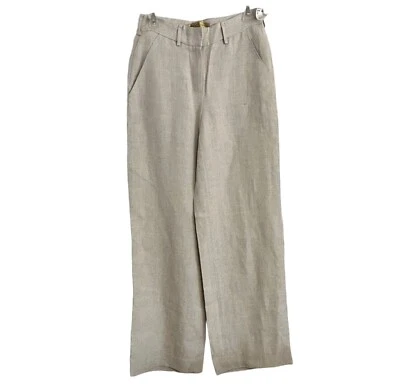 Pantalones Donna Karan Signature Gold Label 100 % lino tostado pierna ancha para mujer 2 nuevos con etiquetas $380 Foto 1 de 4