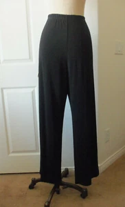 DKNY Black Rayon Polyester Jersey Elastic Waist Leg Wide Leg Pull On Pants - L - Picture 1 of 8