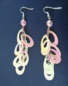 Handmade One of Kind Pink Chroma Flair Dangle Earrings - Picture 1 of 6