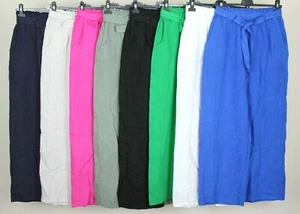 NUEVO VERANO DAMAS ITALIANO LAGENLOOK HOLGADO PIERNA ANCHA CULLOTES LINO LISO PANTALÓN - Imagen 1 de 11