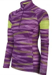 ASICS Women's Long Sleeve 1/4 Zip Pullover Shirt Top Purple Yellow Small S - Picture 1 of 12