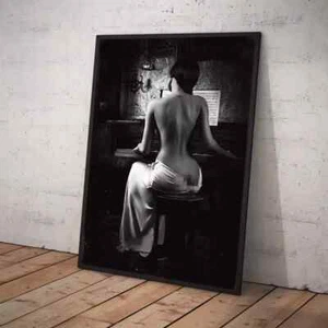 Black and White Sexy Women Playing Piano Posters Prints Modern Figures Wall Art - Picture 1 of 6