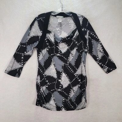 Blusa túnica vintage Suzie para mujer talla M negra elástica con estampado animal capucha cuello Foto 1 de 4