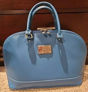 JM NEW YORK SATCHEL PURSE ROYAL BLUE LARGE 16"X10.75"X7" SILVER HARDWARE LOGO - Picture 1 of 13