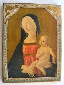 Madonna con Bambino, fine anni '50, icona sacra su legno, cm. 40x30 ca. - Imagen 1 de 9