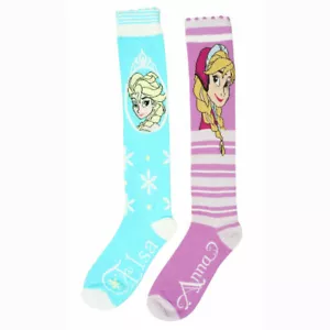 2 PARES Disney Frozen Elsa, Anna Calcetines Hasta la Rodilla Talla 9-11 Zapatos 3-10 NUEVO - Imagen 1 de 9
