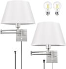 Set of 2 Silver Swingarm Dimmable Wall Light Sconce Plug Brushed Nickel Large