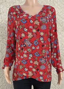 Chelsea & Theodore Women's Floral Print Long-Sleeve Crossover Top Red 2X-Large - Picture 1 of 23
