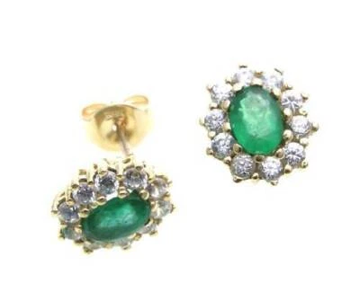 Damen Ohrringe Stecker echt Smaragd Gold 333 Zirkonia Ohrstecker Gelbgold  - Bild 1 von 2