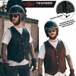 Mens Real Leather Waistcoat Motorbike Motorcycle Biker Genuine Gillet Vest Cut - Picture 1 of 26