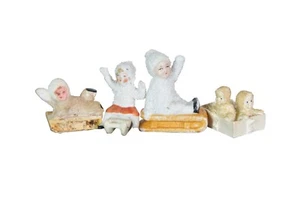 Antique German Miniature Bisque Snow Babies Winter Baby Figurines 2" - Picture 1 of 11
