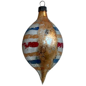 ANTIQUE Ornament Teardrop Mercury Glass Hand Painted Copper Multi Striped Poland - Picture 1 of 8